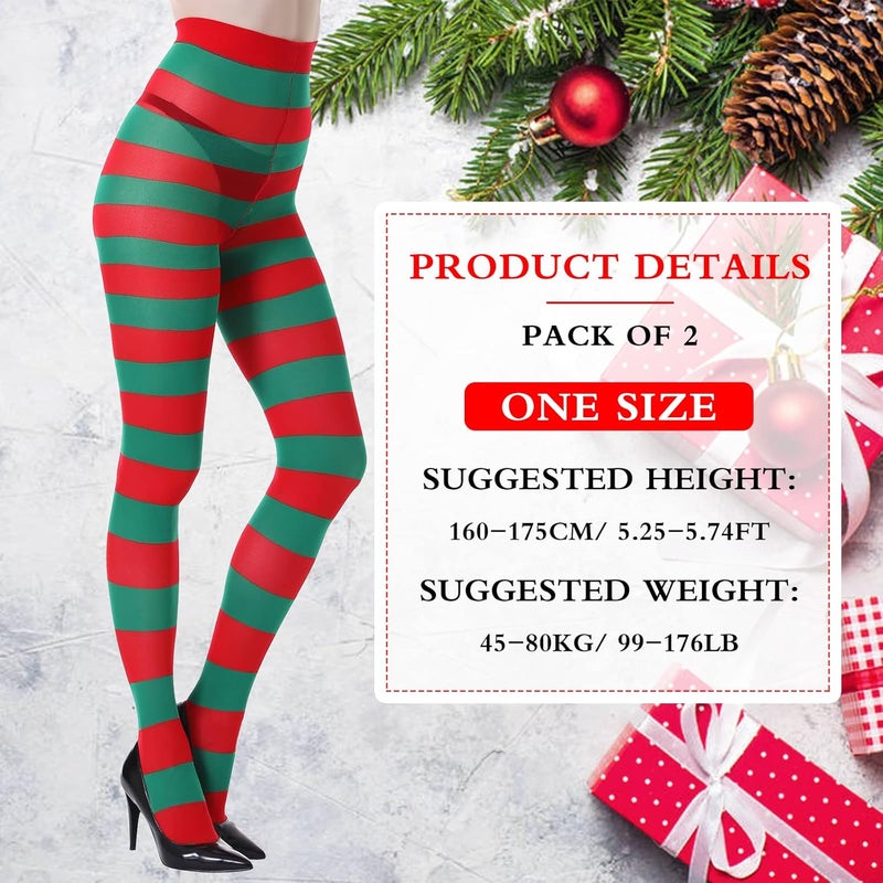 MANZI 2 Pairs Christmas Halloween Striped Tights Full Length Tights Thigh High Stocking Costume Accessory for Women Girls - Image 2